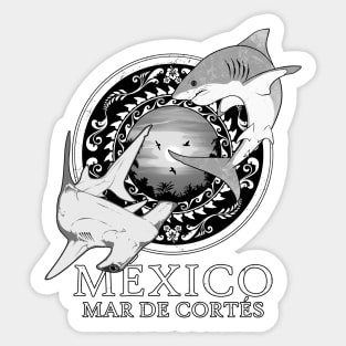 White Shark and Hammerhead Shark Mexico Sea of Cortez Sticker